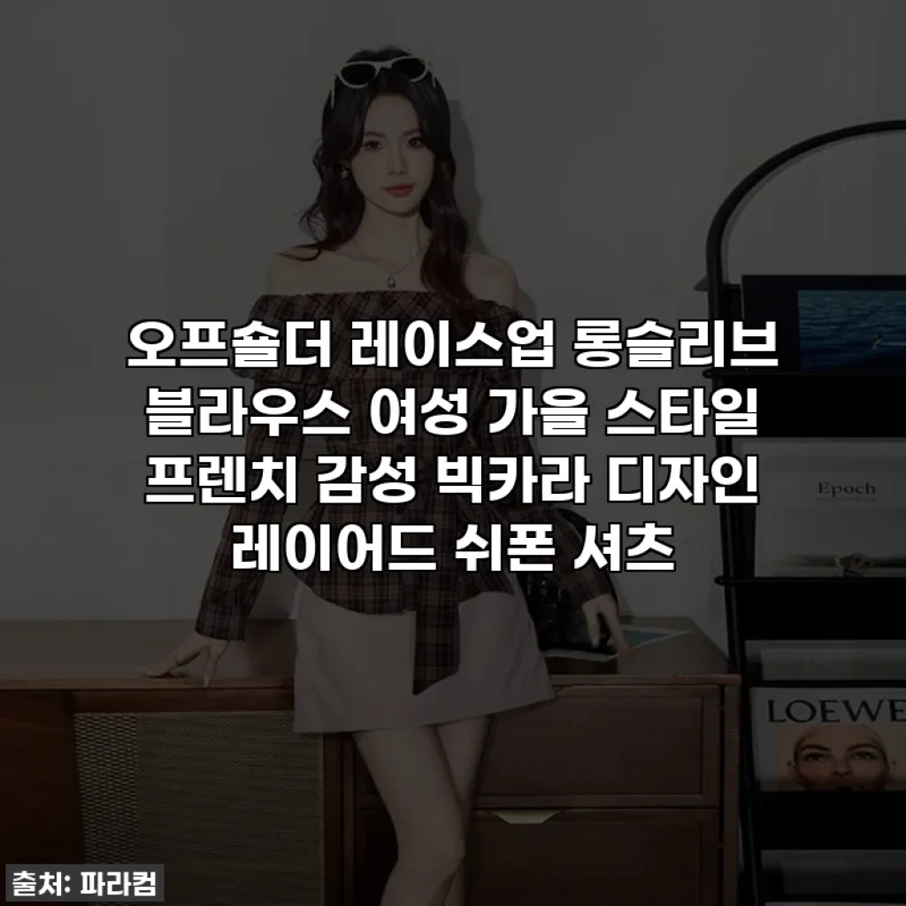 오프숄더 레이스업 롱슬리브 블라우스 여성 가을 스타일 프렌치 감성 빅카라 디자인 레이어드 쉬폰 셔츠