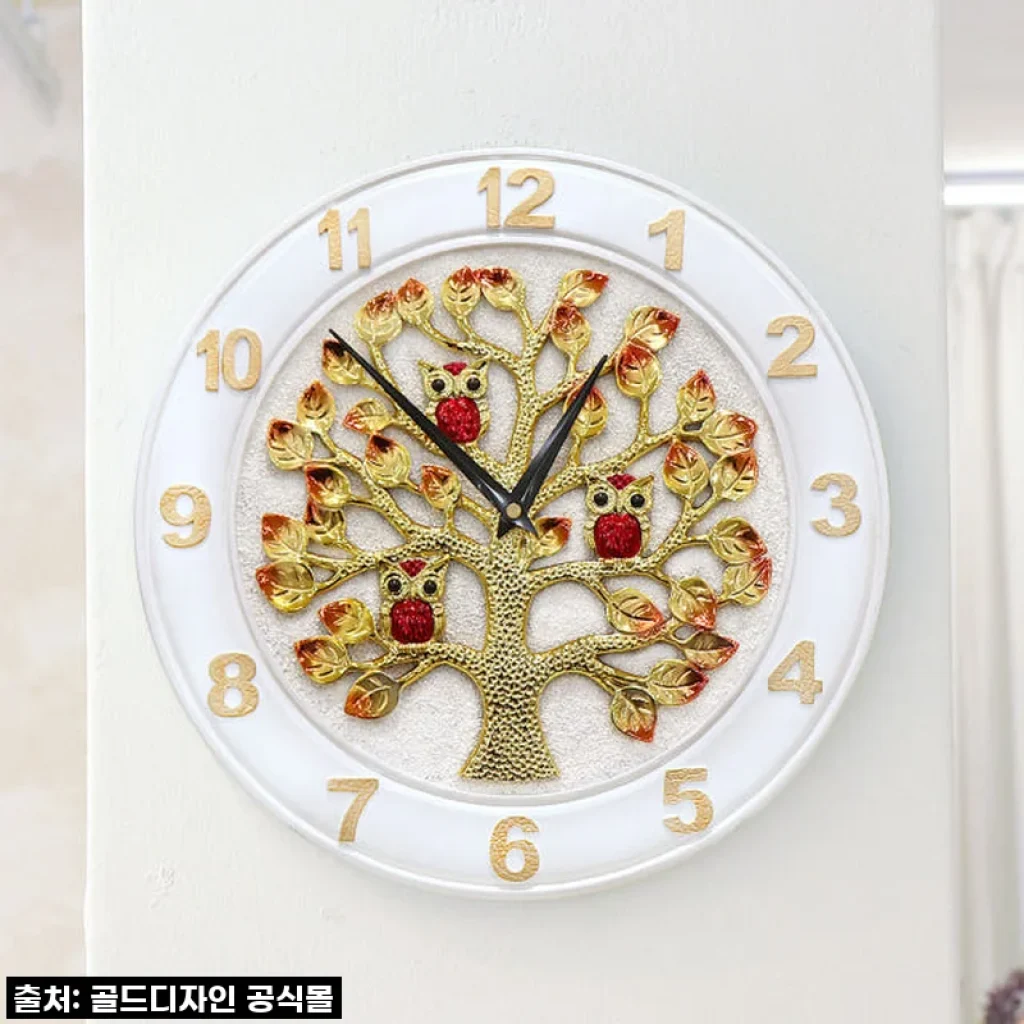 골드도금 돈나무 부엉이 벽시계 벽걸이 인테리어 거실 집들이 사무실 개업 선물