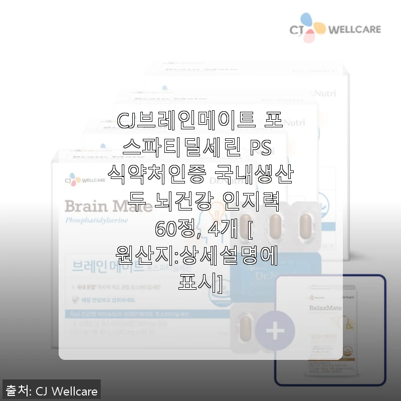 CJ브레인메이트 포스파티딜세린 PS 60정 4개 세트, 두뇌건강과 인지력 개선 경험 후기