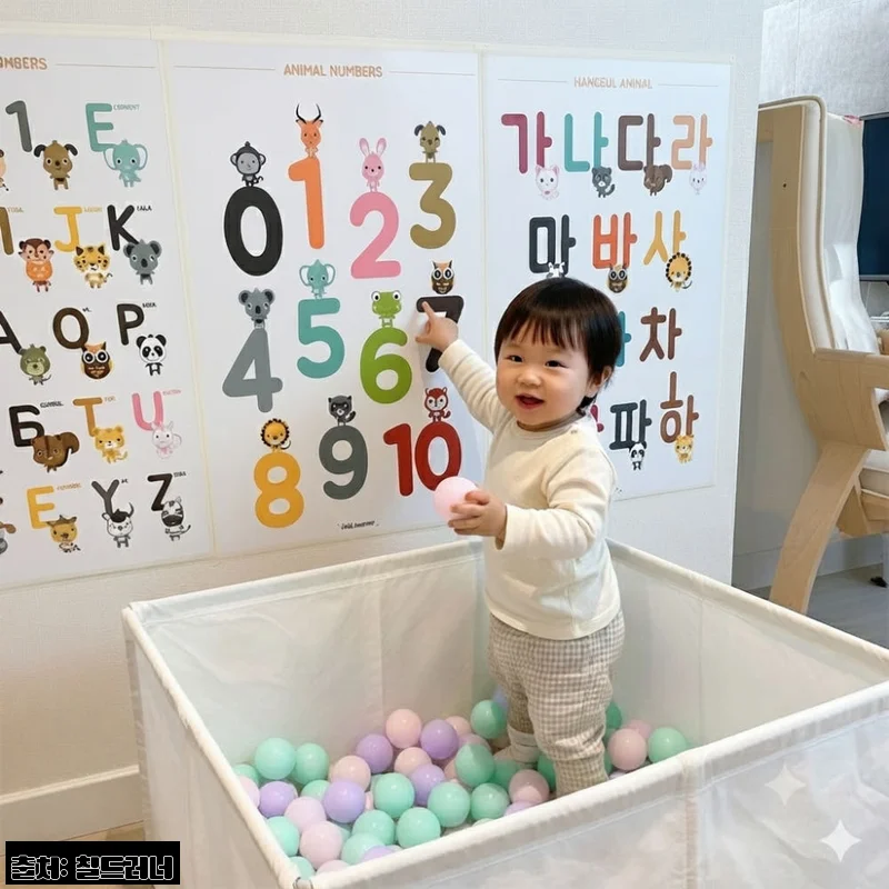 칠드러너 방수 아기포스터 5종세트, 한글·숫자·알파벳 벽보 한 번에 준비하는 이슈템