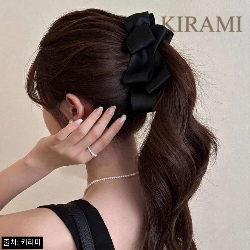 Home 67 블랙 새틴 바나나핀 왕리본집게삔 포니테일 헤어클립, 8,900원 무료배송으로 눈여겨본 이슈템