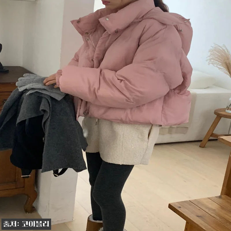 오버핏 오리털 크롭 패딩 후드 핑크, 관련 이미지 1