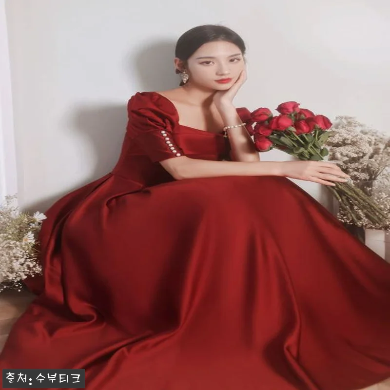 새틴 반팔 진주 브라이덜샤워 스냅촬영드레스 레드(와인), 특별한 날을 위한 구매 전 체크 후기 12 새틴 반팔 진주 브라이덜샤워 스냅촬영 관련 이미지 1