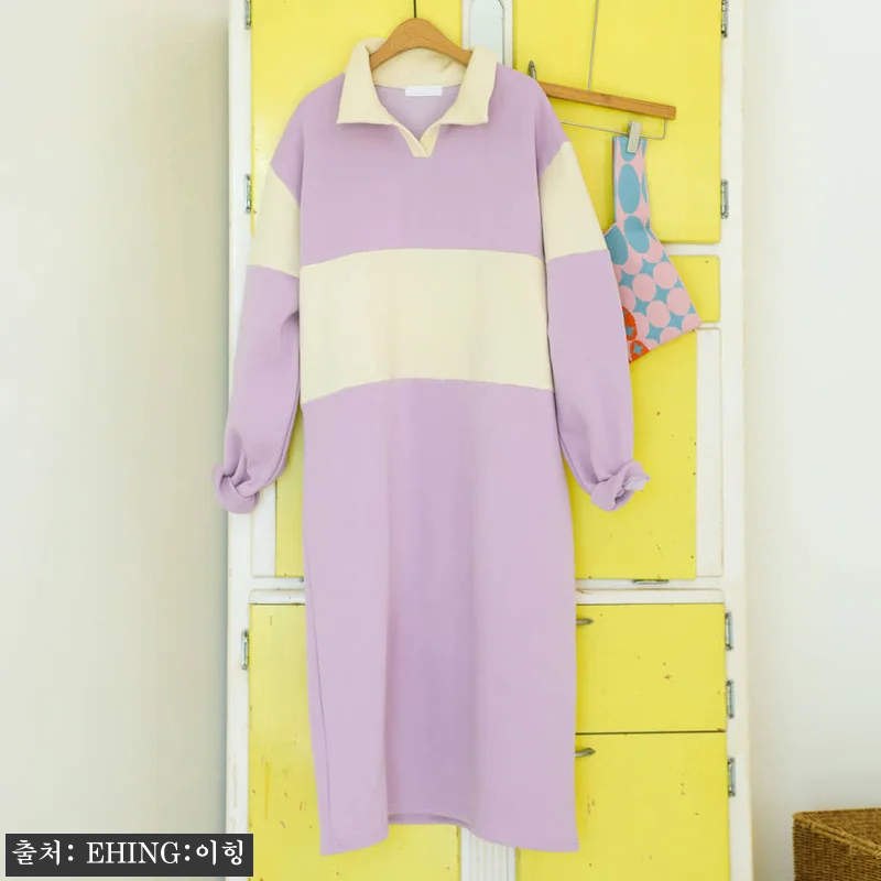 컬러배색 카라 기모롱원피스, 겨울 홈 관련 이미지 1