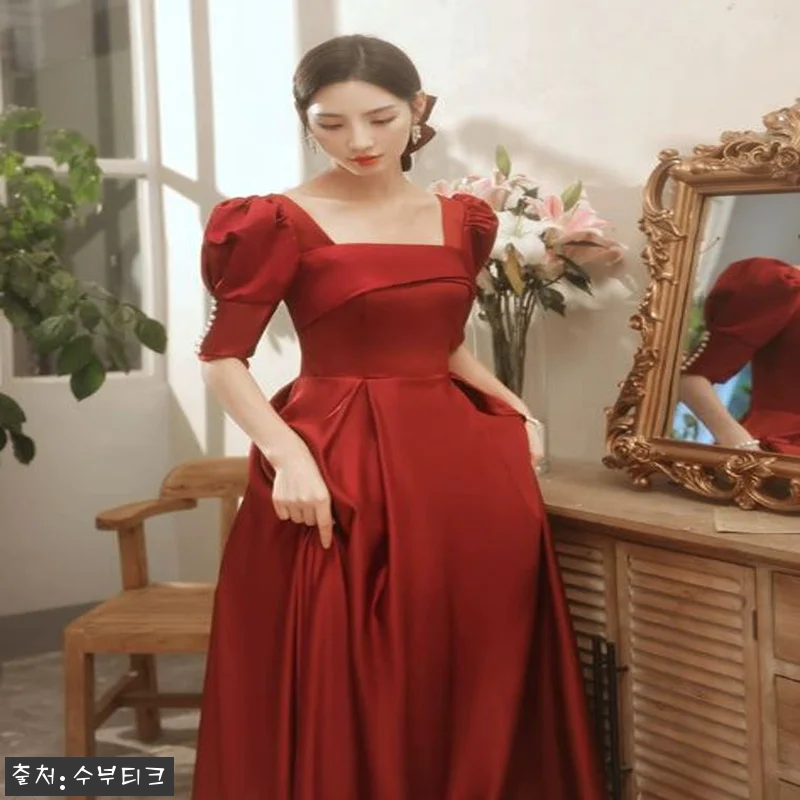 새틴 반팔 진주 브라이덜샤워 스냅촬영드레스 레드(와인), 특별한 날을 위한 구매 전 체크 후기 13 새틴 반팔 진주 브라이덜샤워 스냅촬영 관련 이미지 2
