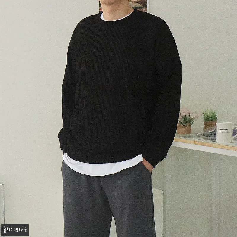 남자봄니트 오버핏 골지 커플니트 남자 관련 이미지 2