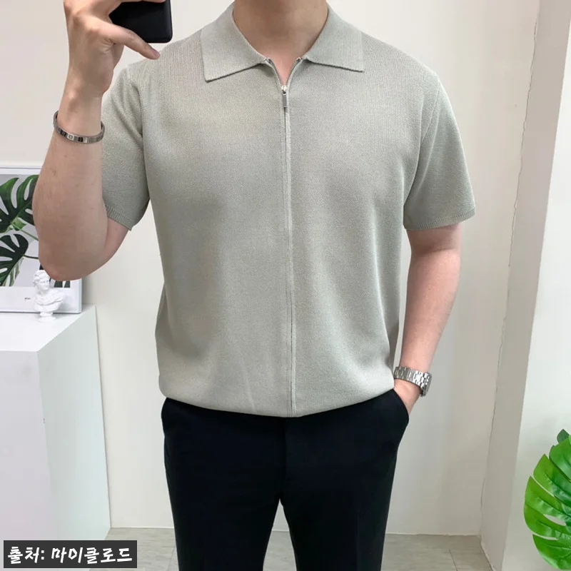 남자 세미오버핏 반팔니트 카라 집업 티셔츠, 2만원대 50% 할인으로 눈여겨볼 이슈템 8 남자 세미오버핏 반팔니트 카라 집업 관련 이미지 2