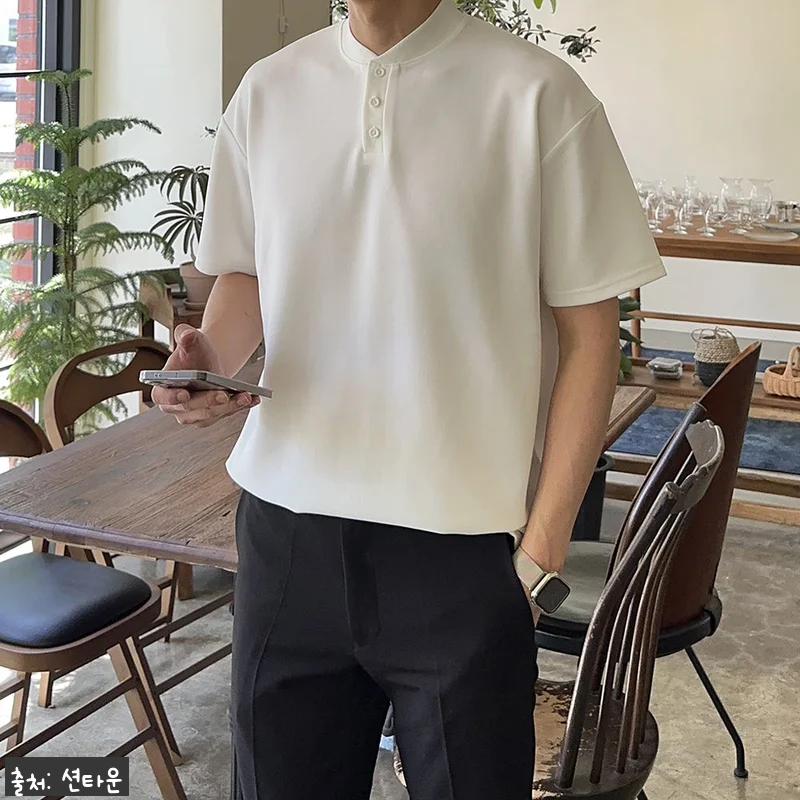 남자 반팔티 오버핏 헨리넥 단추 여름 관련 이미지 3