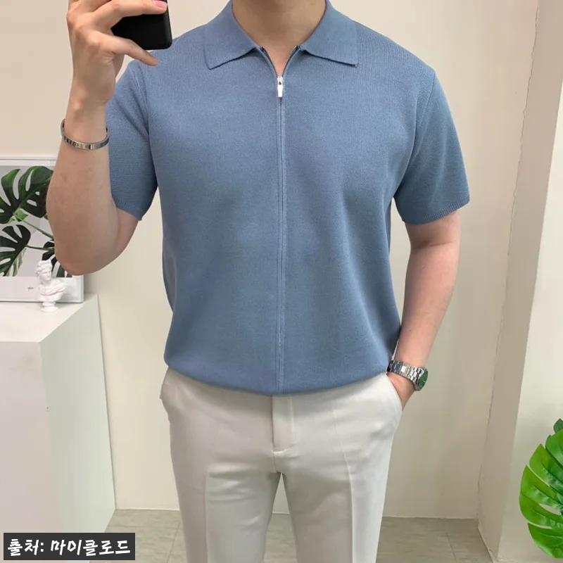 남자 세미오버핏 반팔니트 카라 집업 티셔츠, 2만원대 50% 할인으로 눈여겨볼 이슈템 9 남자 세미오버핏 반팔니트 카라 집업 관련 이미지 3