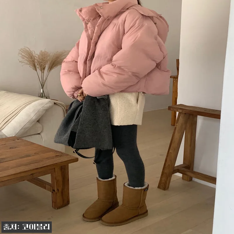 오버핏 오리털 크롭 패딩 후드 핑크, 관련 이미지 4
