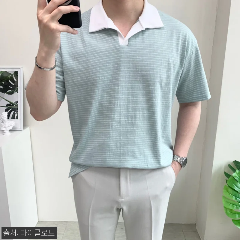 남자 세미오버핏 카라티 스트라이프 반 관련 이미지 4