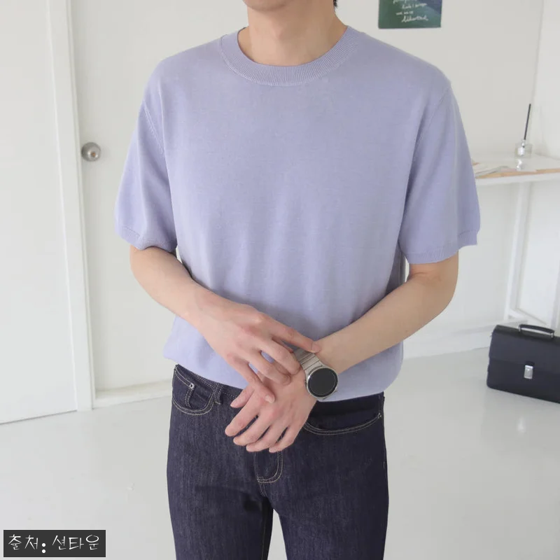남자반팔니트 린넨니트 여름 쿨 머슬핏 관련 이미지 4