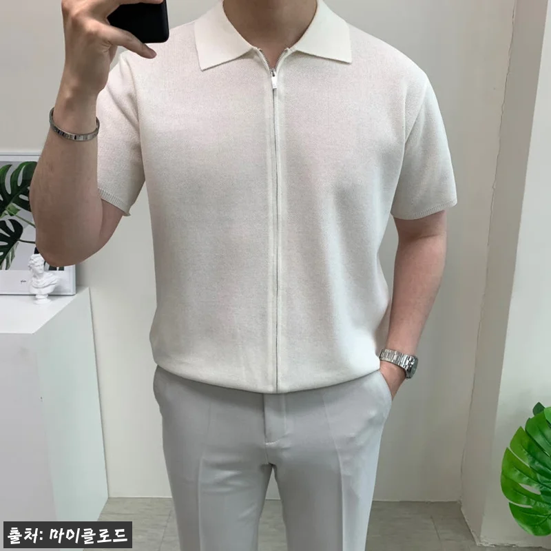 남자 세미오버핏 반팔니트 카라 집업 티셔츠, 2만원대 50% 할인으로 눈여겨볼 이슈템 10 남자 세미오버핏 반팔니트 카라 집업 관련 이미지 4