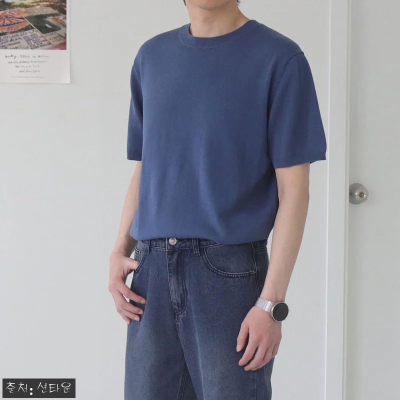남자반팔니트 린넨니트 여름 쿨 머슬핏 관련 이미지 8