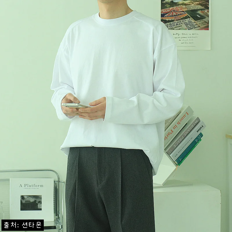 남자긴팔티 오버핏 피그먼트 이너 티셔츠 남자쭉티, 10컬러로 챙기는 간절기 데일리룩 이슈템