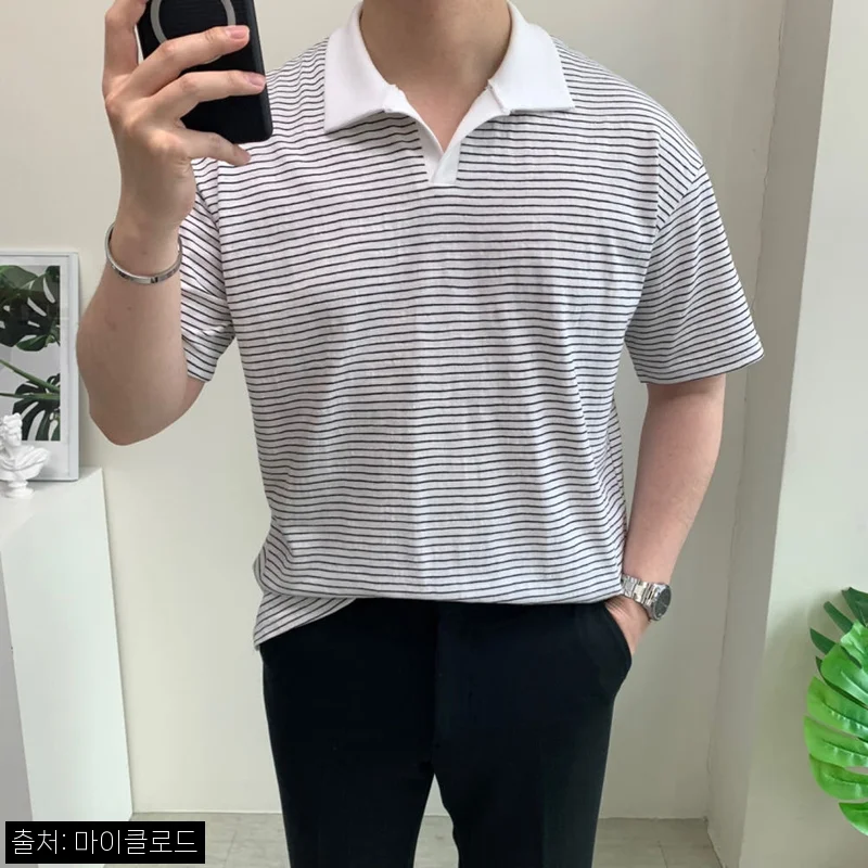 남자 세미오버핏 카라티 스트라이프 반팔, 1만 원대 무료배송으로 만나는 여름 데일리 이슈템
