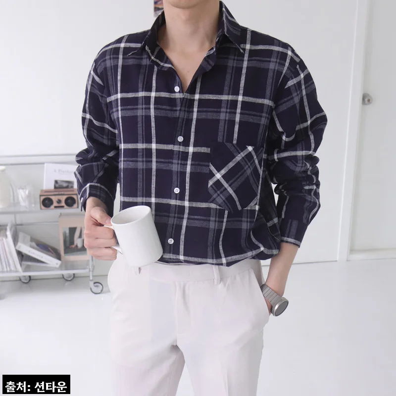 남자셔츠 남자린넨셔츠 오버핏 쿨 체크남방, 여름 데일리룩으로 눈여겨볼 체크 셔츠