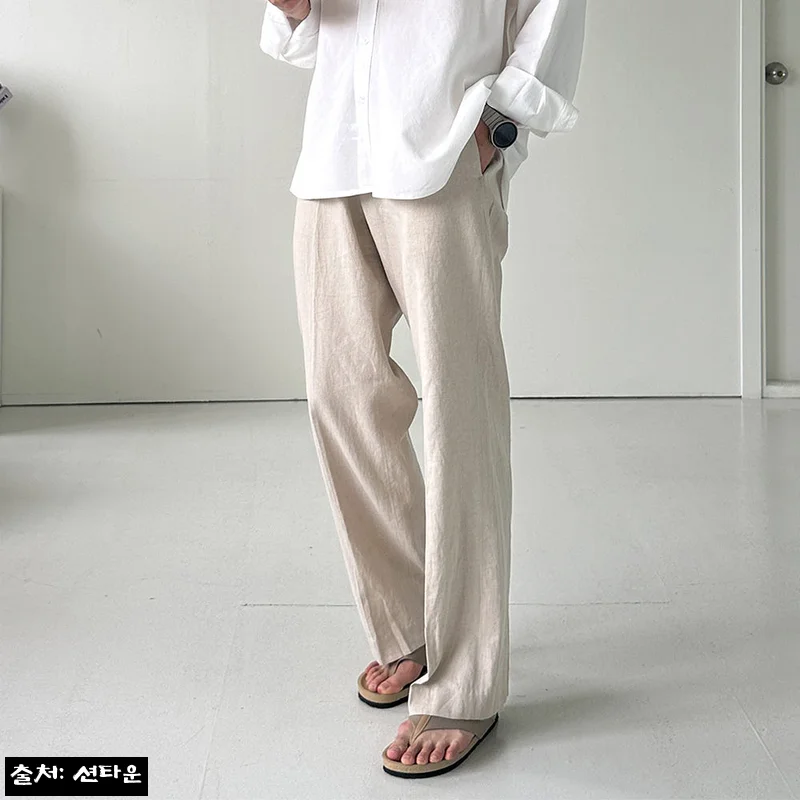 남자와이드슬랙스 밴딩 아이스팬츠, 여름 데일리룩에 눈여겨볼 린넨 혼방 와이드팬츠
